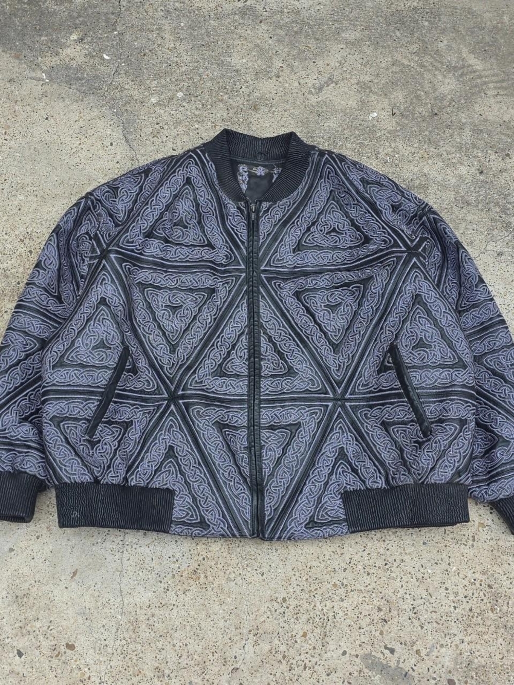 Lusso Men's Black Leather Celtic Embroidered Jacket Size 5XL